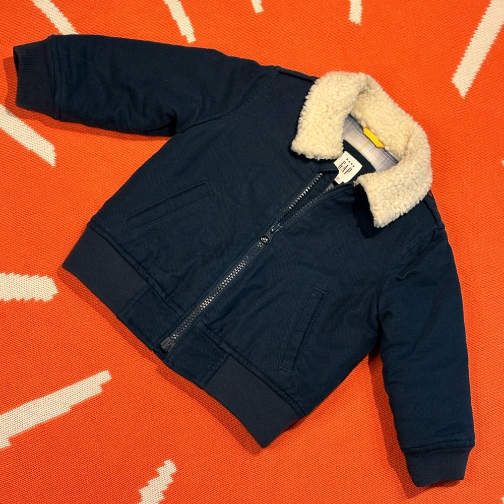 GAP Baby Navy Jacket with Cream Sherpa Collar